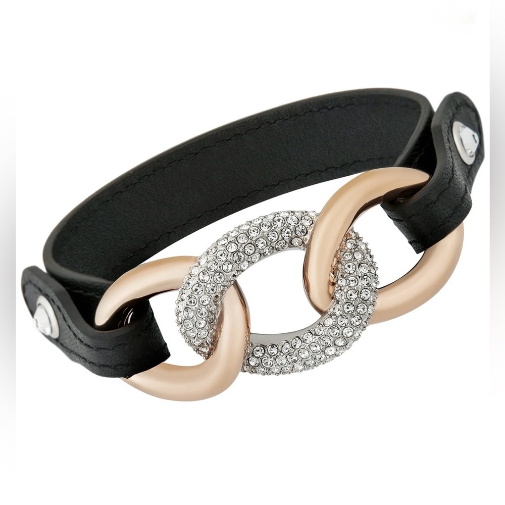 Swarovski Bound Leather and Chain Crystal Pavé Bracelet for Women, 5080041